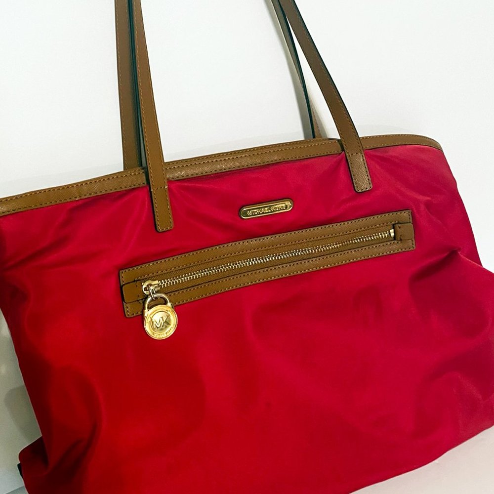 Michael Kors Nylon Red with Tan Brown Accents
